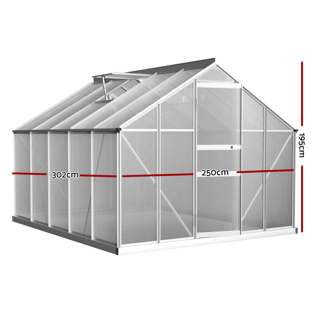 Greenfingers Greenhouse 3x2.5x1.95M Aluminium Polycarbonate Green House Garden Shed-1