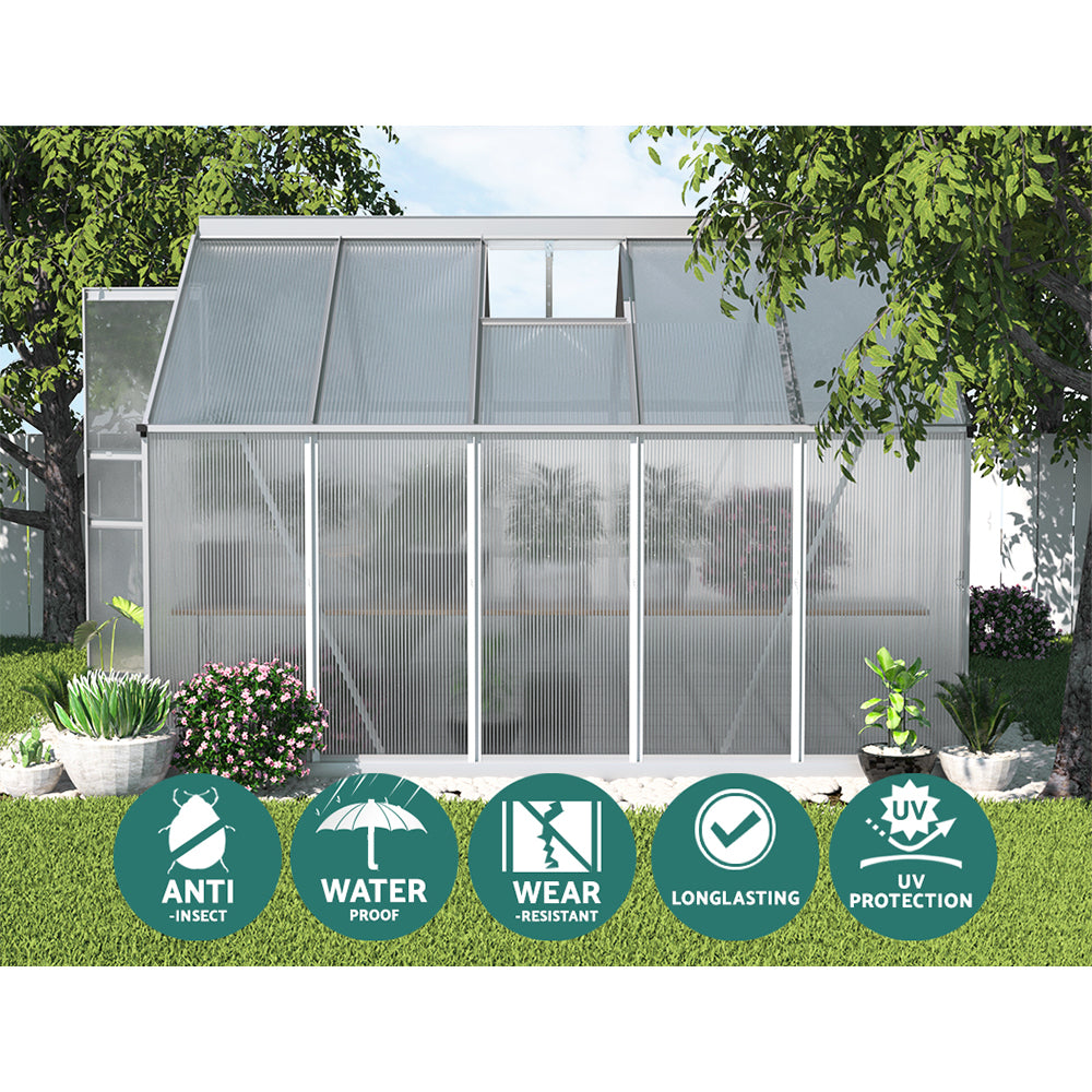 Greenfingers Greenhouse 3x2.5x1.95M Aluminium Polycarbonate Green House Garden Shed-4