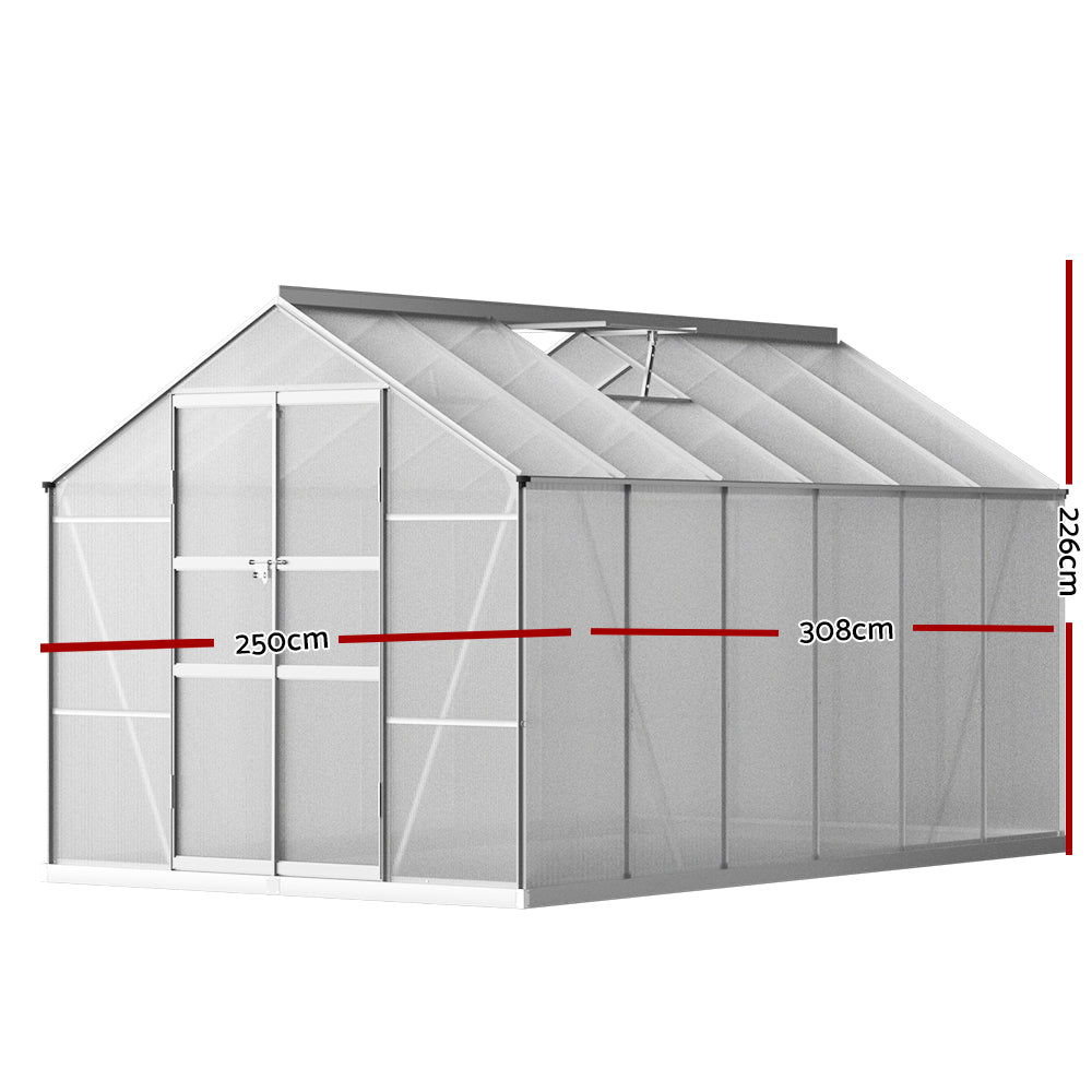 Greenfingers Greenhouse 3x2.5x2.26M Double Doors Aluminium Green House Garden Shed-1