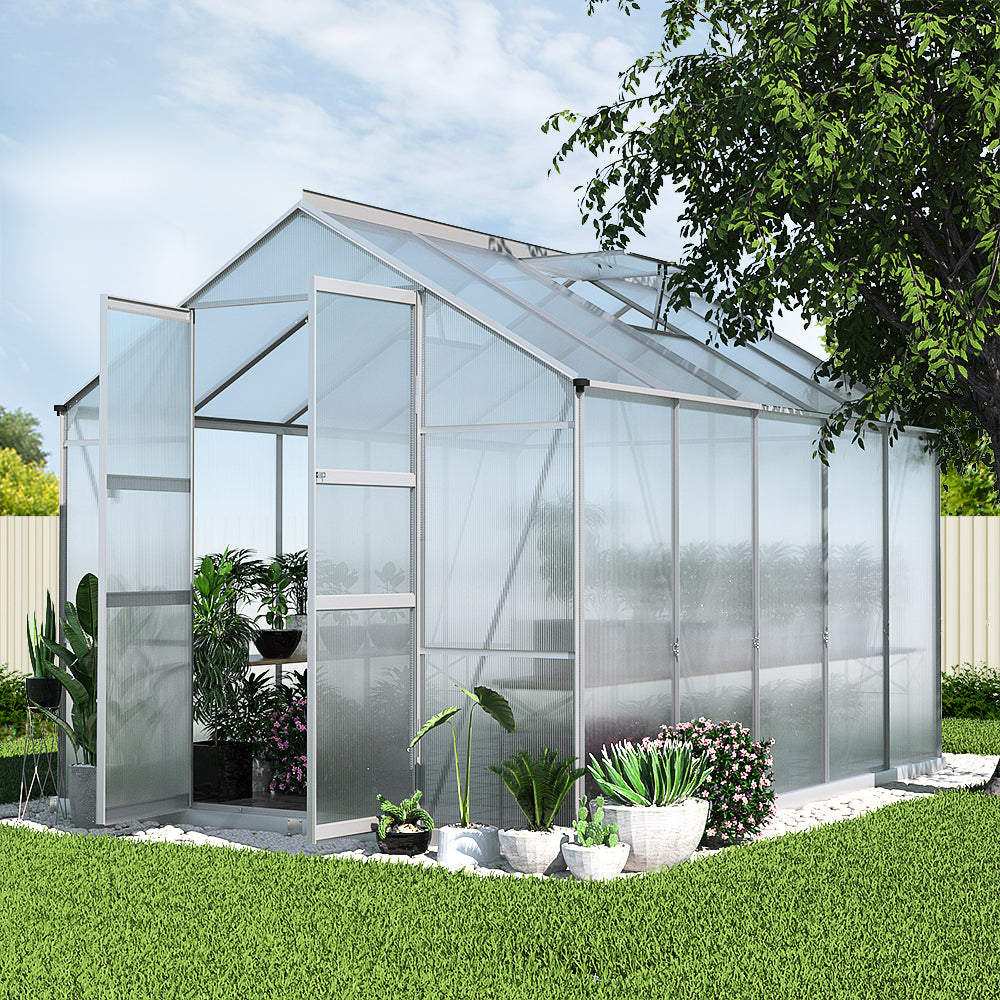 Greenfingers Greenhouse 3x2.5x2.26M Double Doors Aluminium Green House Garden Shed-7