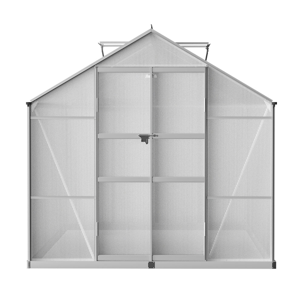 Greenfingers Greenhouse 3.7x2.5x2.26M Double Doors Aluminium Green House Garden Shed-3