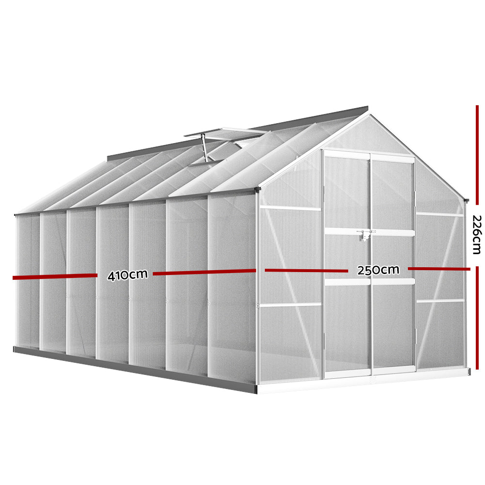 Greenfingers Greenhouse 4.1x2.5x2.26M Double Doors Aluminium Green House Garden Shed-1