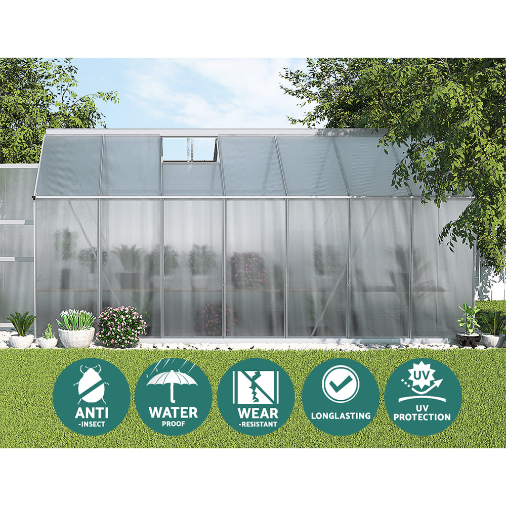 Greenfingers Greenhouse 4.1x2.5x2.26M Double Doors Aluminium Green House Garden Shed-4