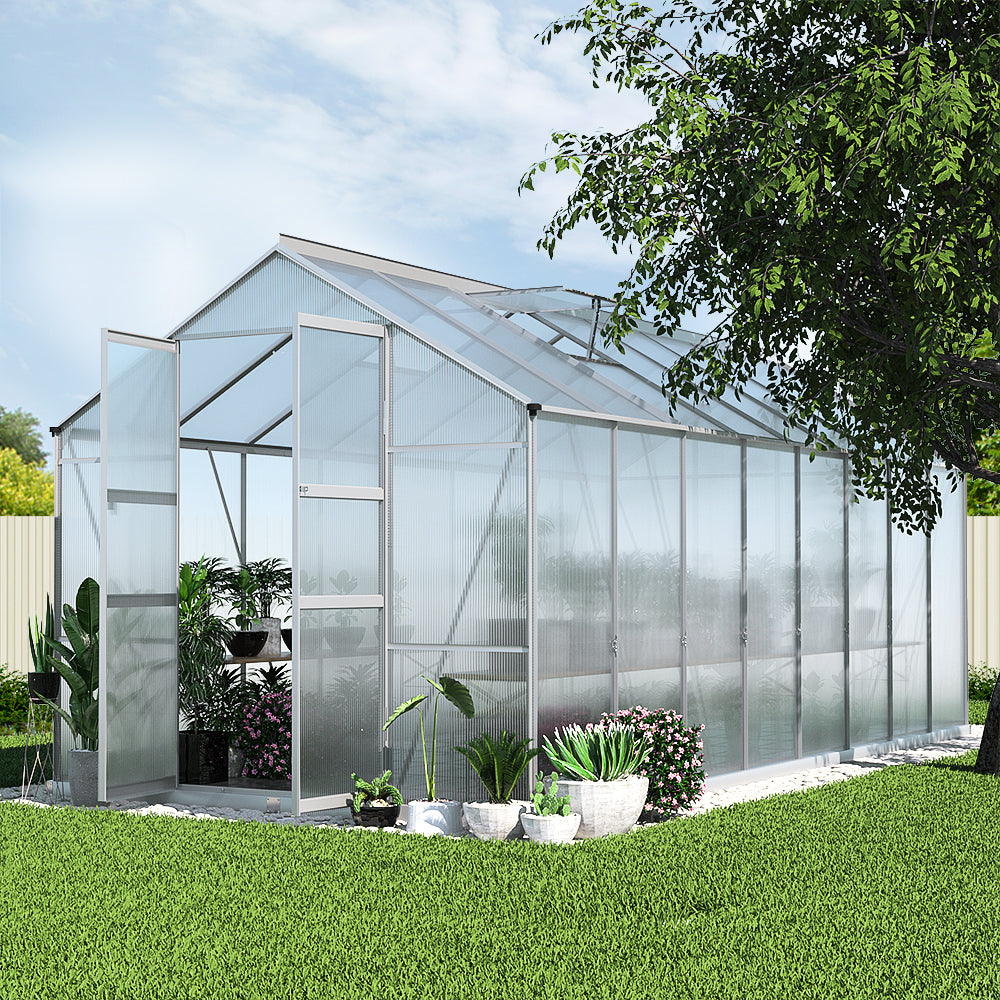 Greenfingers Greenhouse 4.7x2.5x2.26M Double Doors Aluminium Green House Garden Shed-7