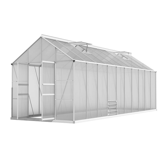 Greenfingers Greenhouse 6.03x2.44x2.68M Double Doors Aluminium Green House Garden Shed-0