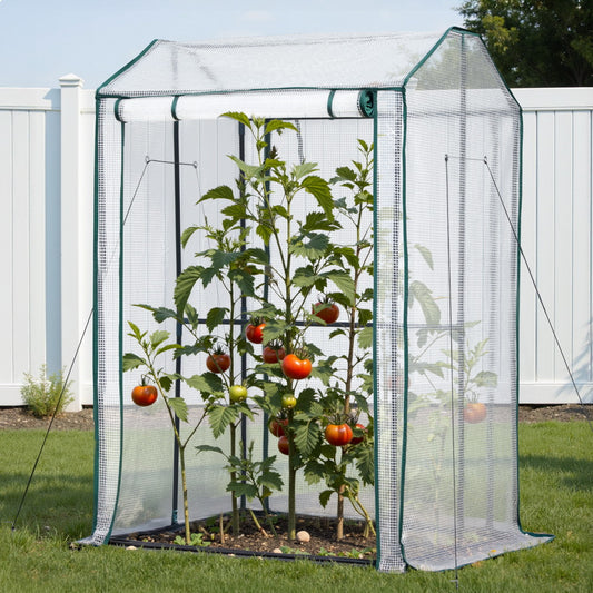 Green Fingers Mini Greenhouse PE Cover Green House Roll-Up Zippered Door 1.0x0.8x1.5M-0