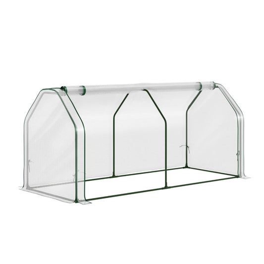 Green Fingers Mini Greenhouse PE Cover Green House Roll-Up Zippered Door 1.2x0.5x0.6M-0