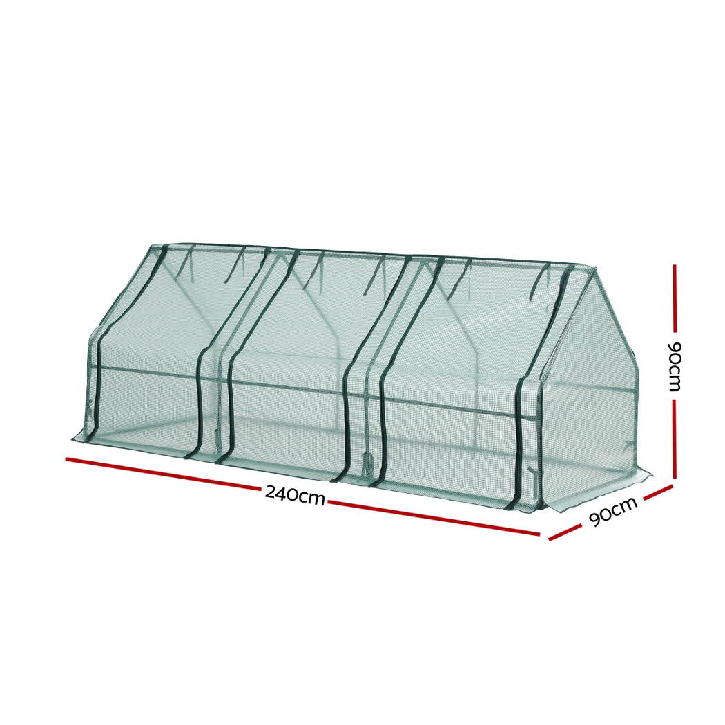 Green Fingers Mini Greenhouse 240x90x90cm Steel Frame PE Cover Outdoor Shelter-6
