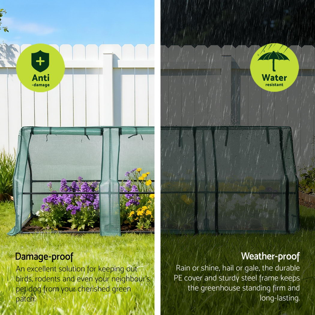 Green Fingers Mini Greenhouse 240x90x90cm Steel Frame PE Cover Outdoor Shelter-1