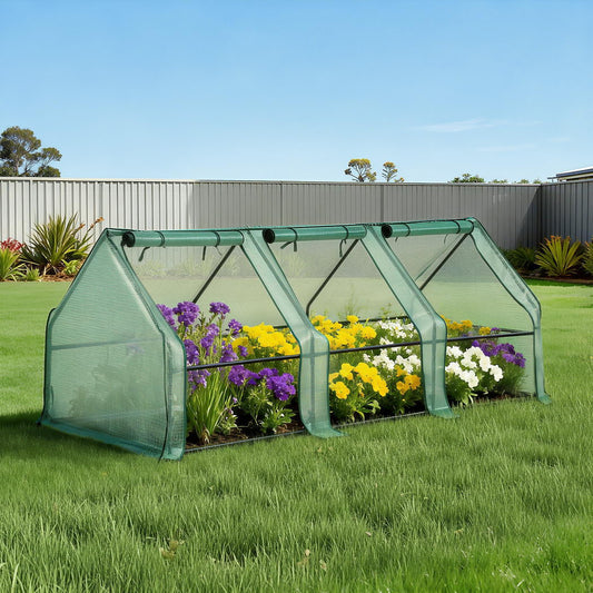 Green Fingers Mini Greenhouse 240x90x90cm Steel Frame PE Cover Outdoor Shelter-0