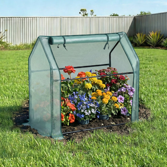 Green Fingers Mini Greenhouse 91x46x84cm Steel Frame PE Cover Outdoor Shelter-0