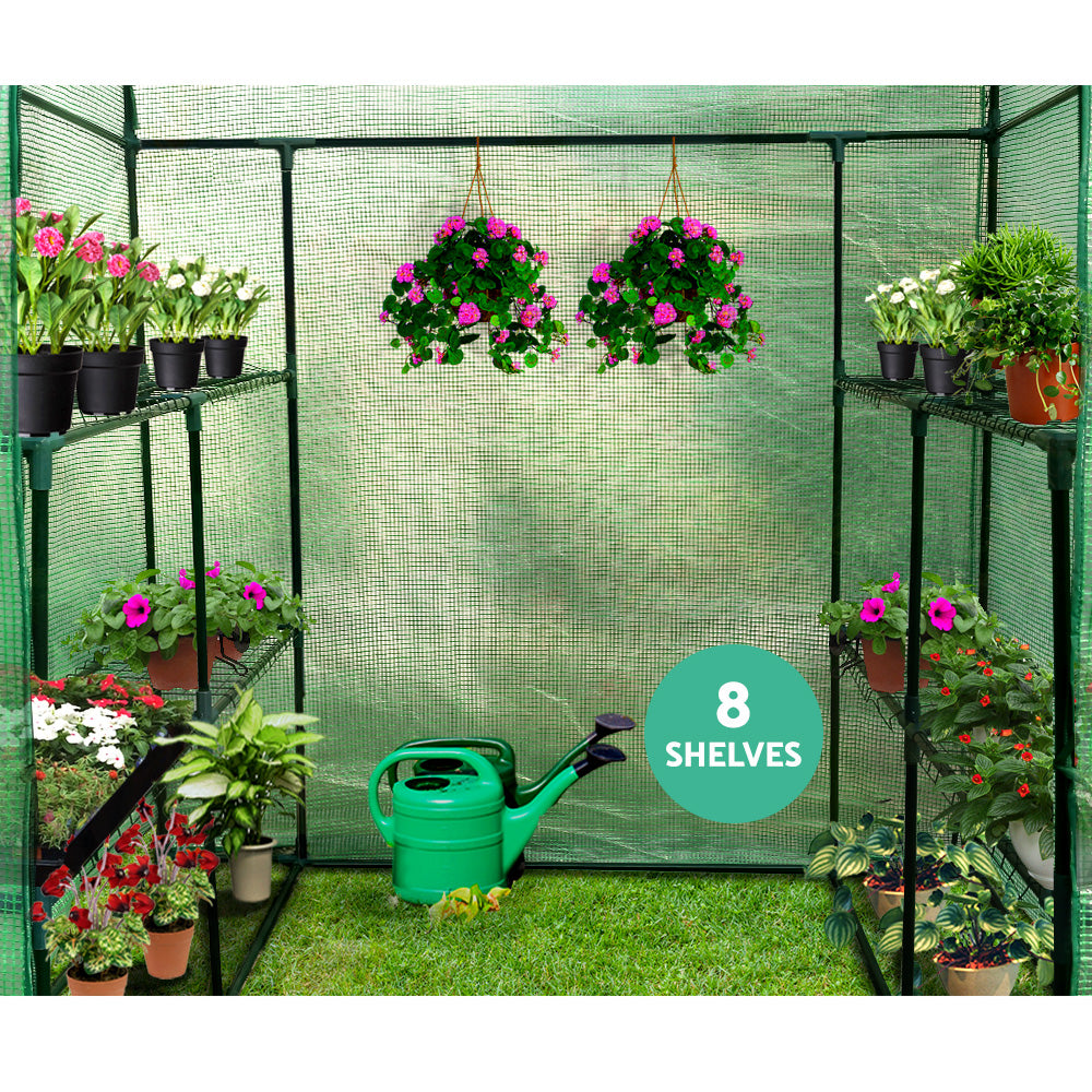 Greenfingers Greenhouse 1.4x1.55x2M Walk in Green House Tunnel Plant Garden Shed 8 Shelves-4