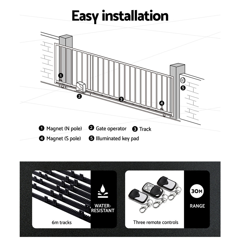 Lockmaster Automatic Sliding Gate Opener Kit 10W Solar Panel Electric 6M 600KG-5