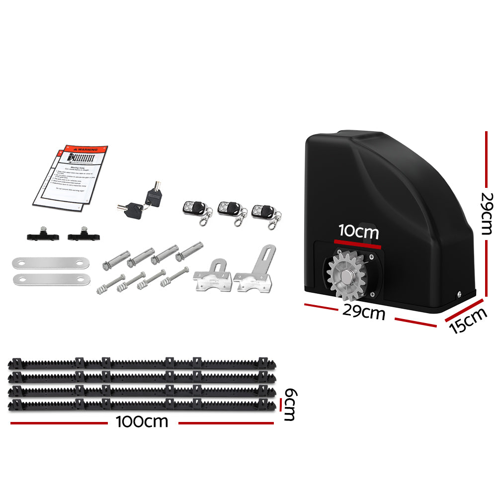 Lockmaster Automatic Sliding Gate Opener Kit 10W Solar Panel Electric 4M 600KG-1