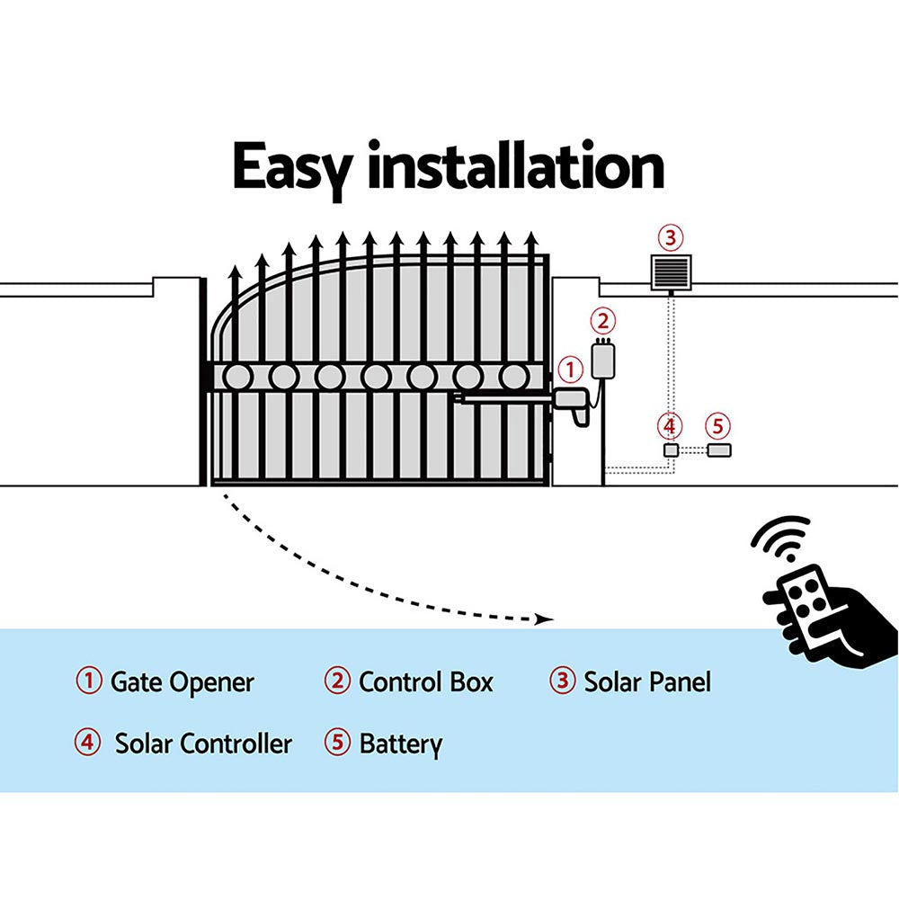 Lockmaster Single Swing Gate Opener 600KG 20W Solar Panel-6