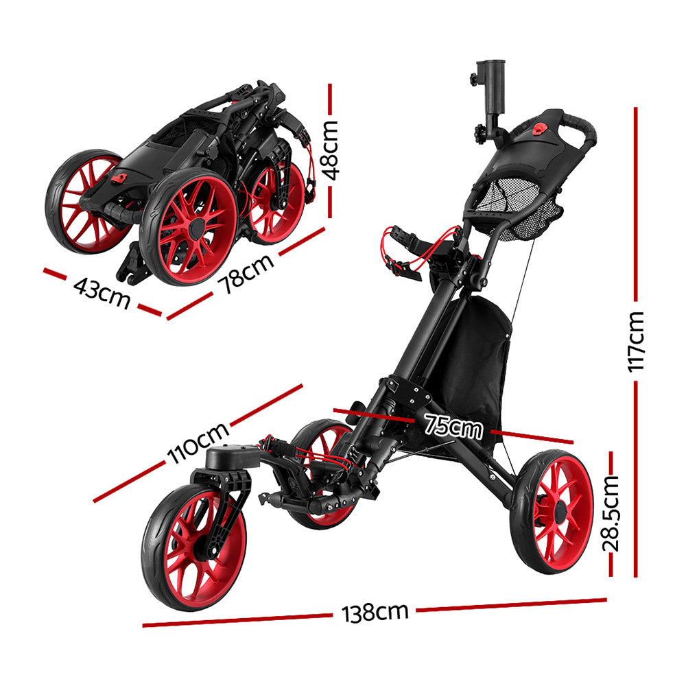 Everfit Golf Buggy Foldable Trolley Golf Cart Swivel Wheel Umbrella Bottle Stand-1