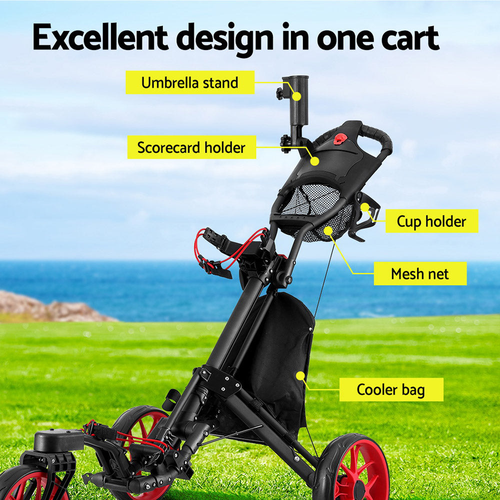 Everfit Golf Buggy Foldable Trolley Golf Cart Swivel Wheel Umbrella Bottle Stand-3