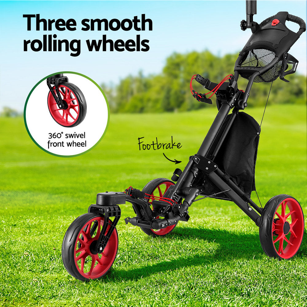 Everfit Golf Buggy Foldable Trolley Golf Cart Swivel Wheel Umbrella Bottle Stand-4