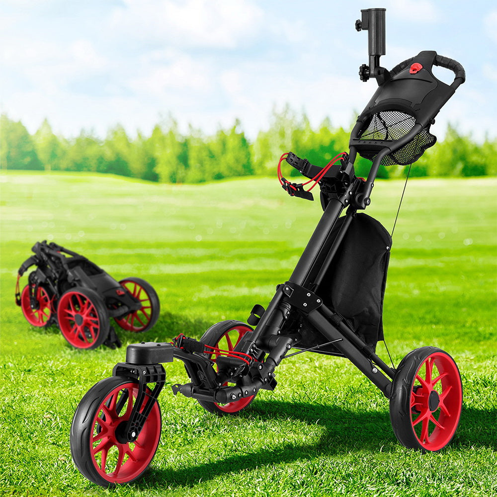 Everfit Golf Buggy Foldable Trolley Golf Cart Swivel Wheel Umbrella Bottle Stand-6