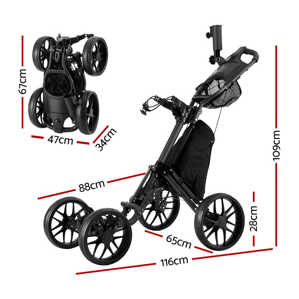 Everfit Golf Buggy Foldable Trolley Golf Cart Wheels Umbrella Bottle Holder-1