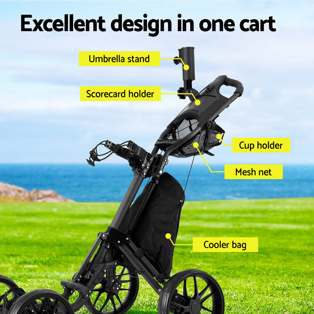 Everfit Golf Buggy Foldable Trolley Golf Cart Wheels Umbrella Bottle Holder-3