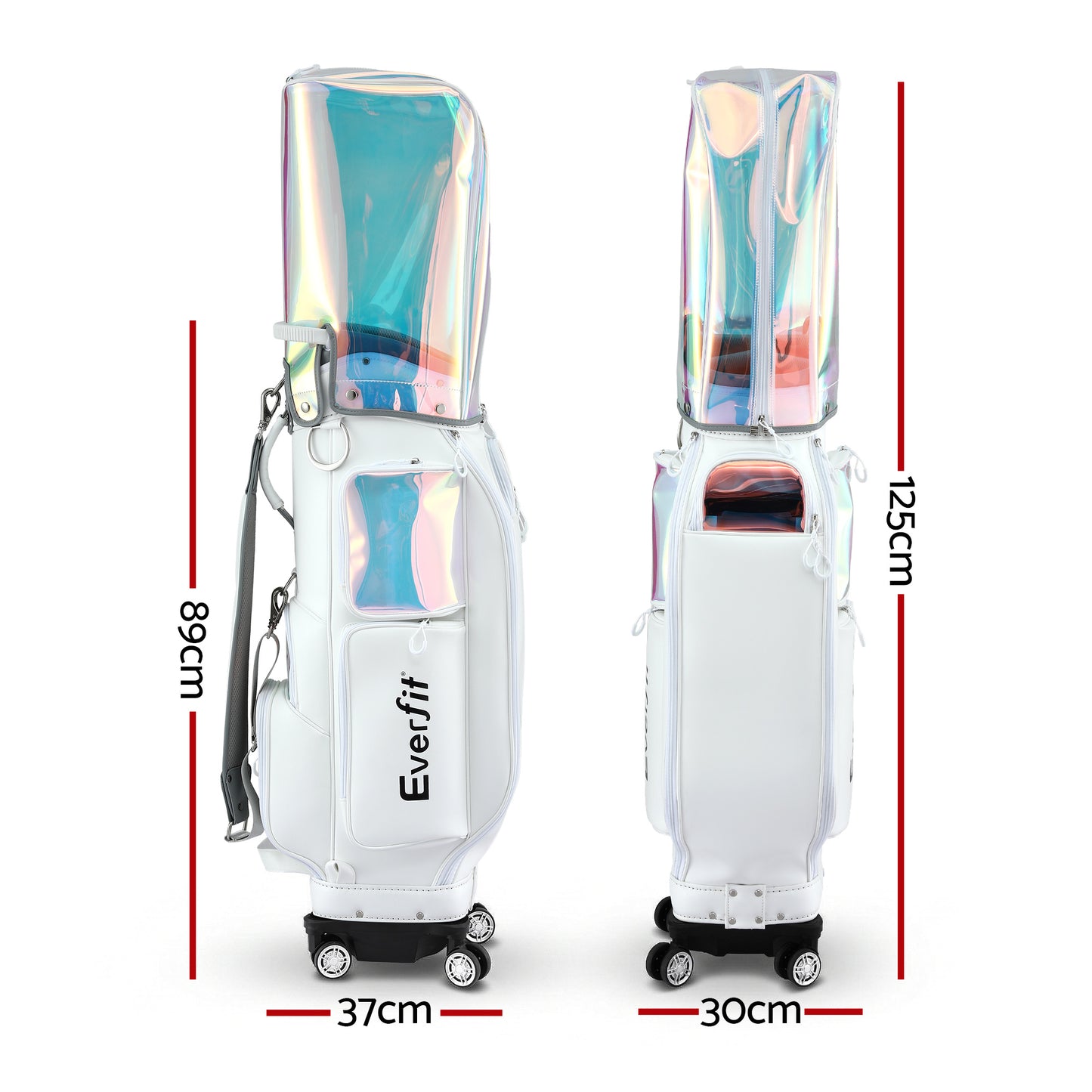 Everfit Golf Cart Bag Rolling Buggy Club Organiser Synthetic Leather White