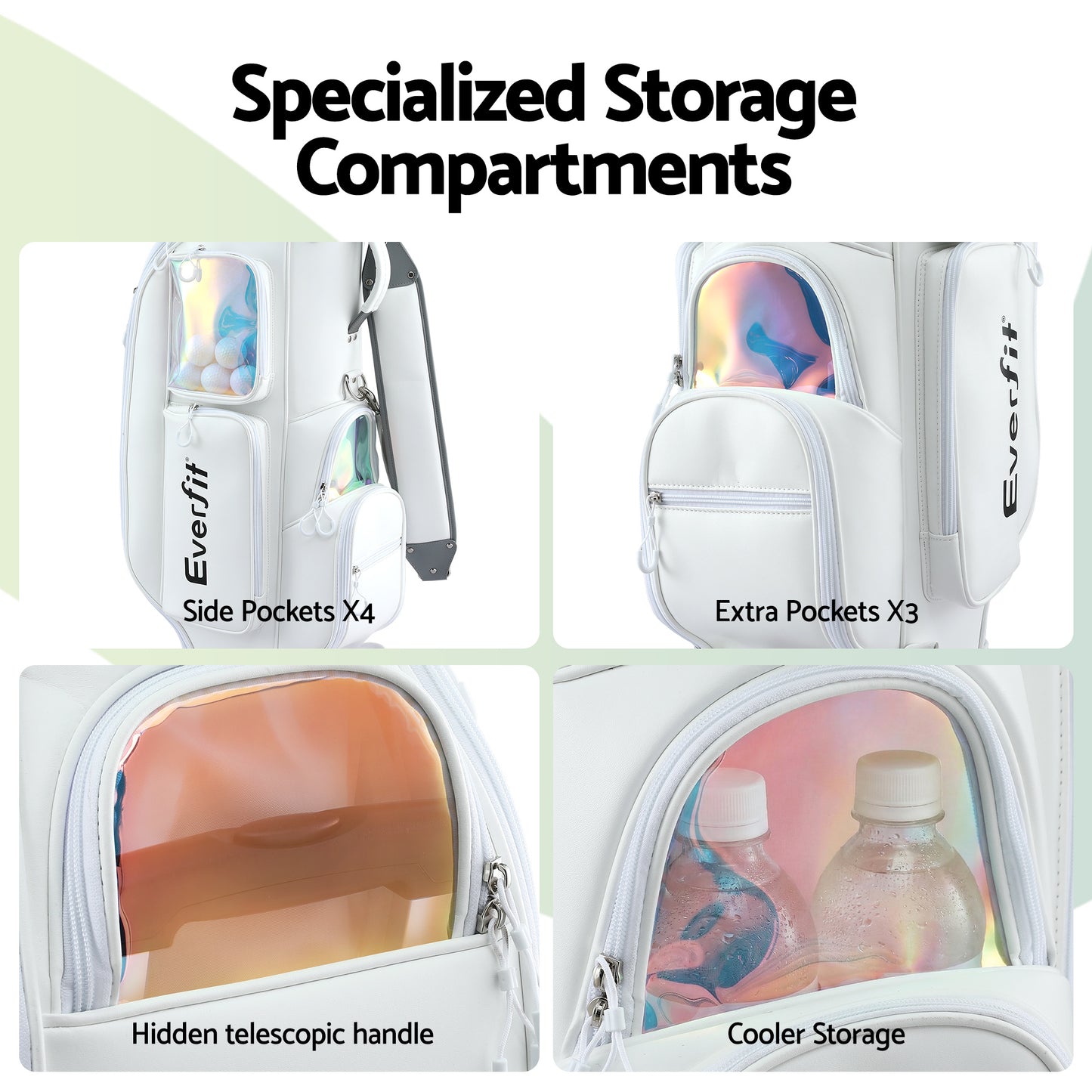 Everfit Golf Cart Bag Rolling Buggy Club Organiser Synthetic Leather White