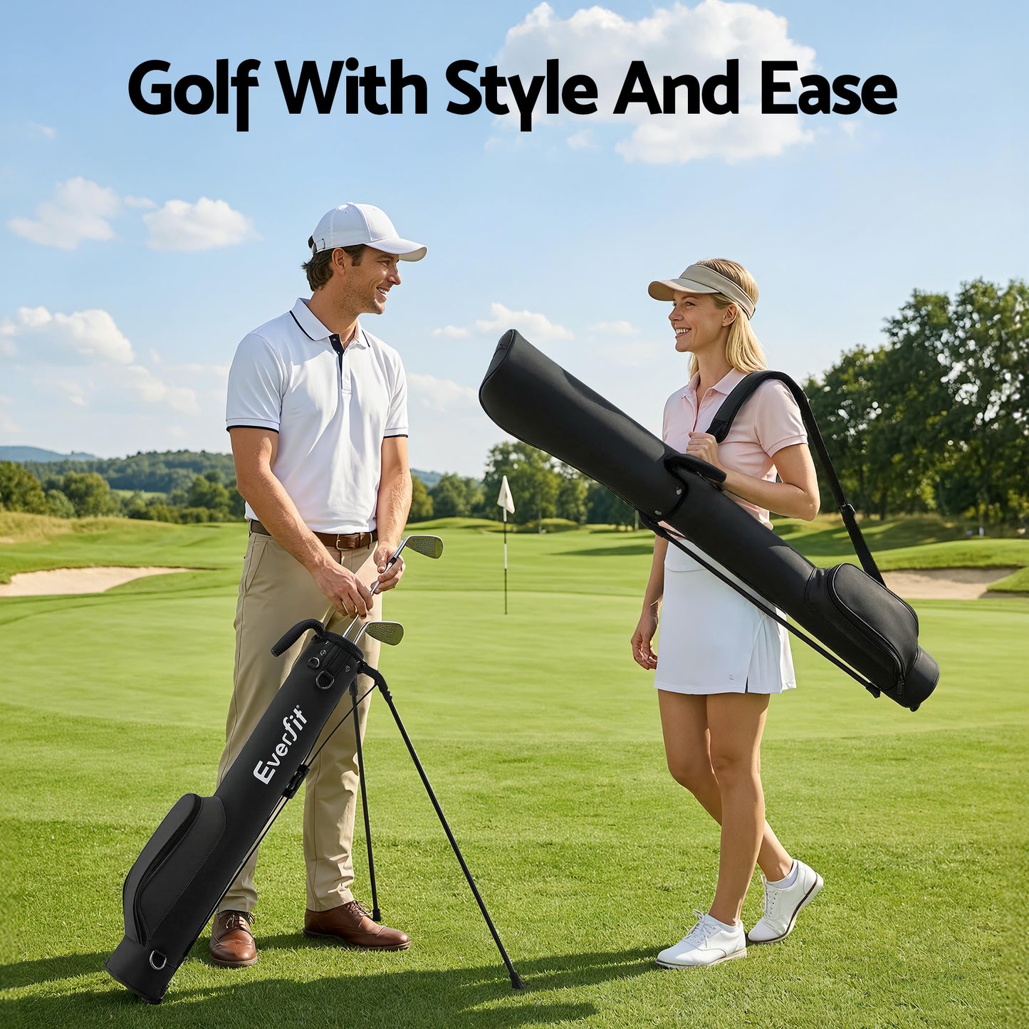 Everfit Golf Stand Bag Lightweight Sunday Pitch And Putt Bag Black