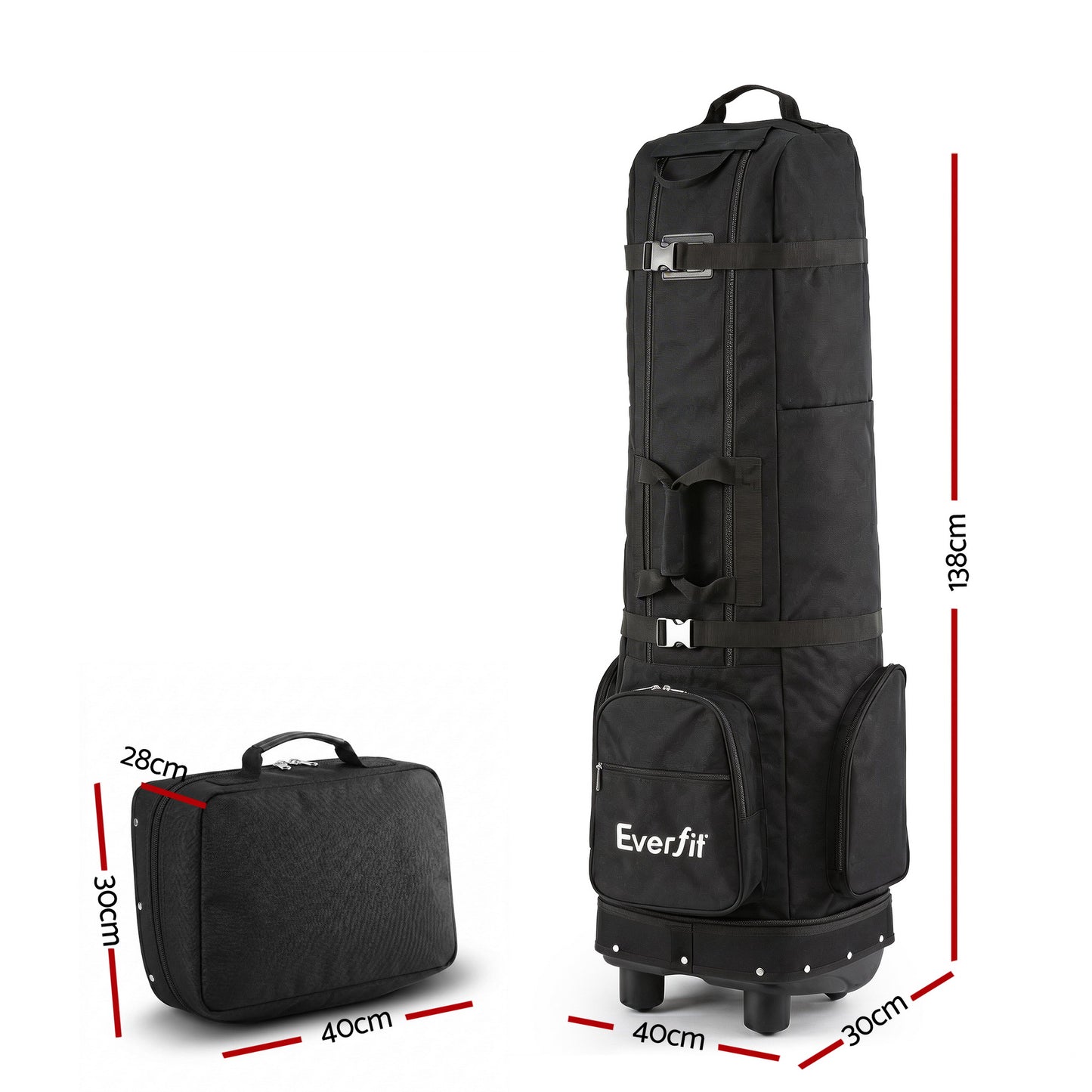Everfit Golf Travel Bag Flight Cover Foldable Soft Case Wheels Black