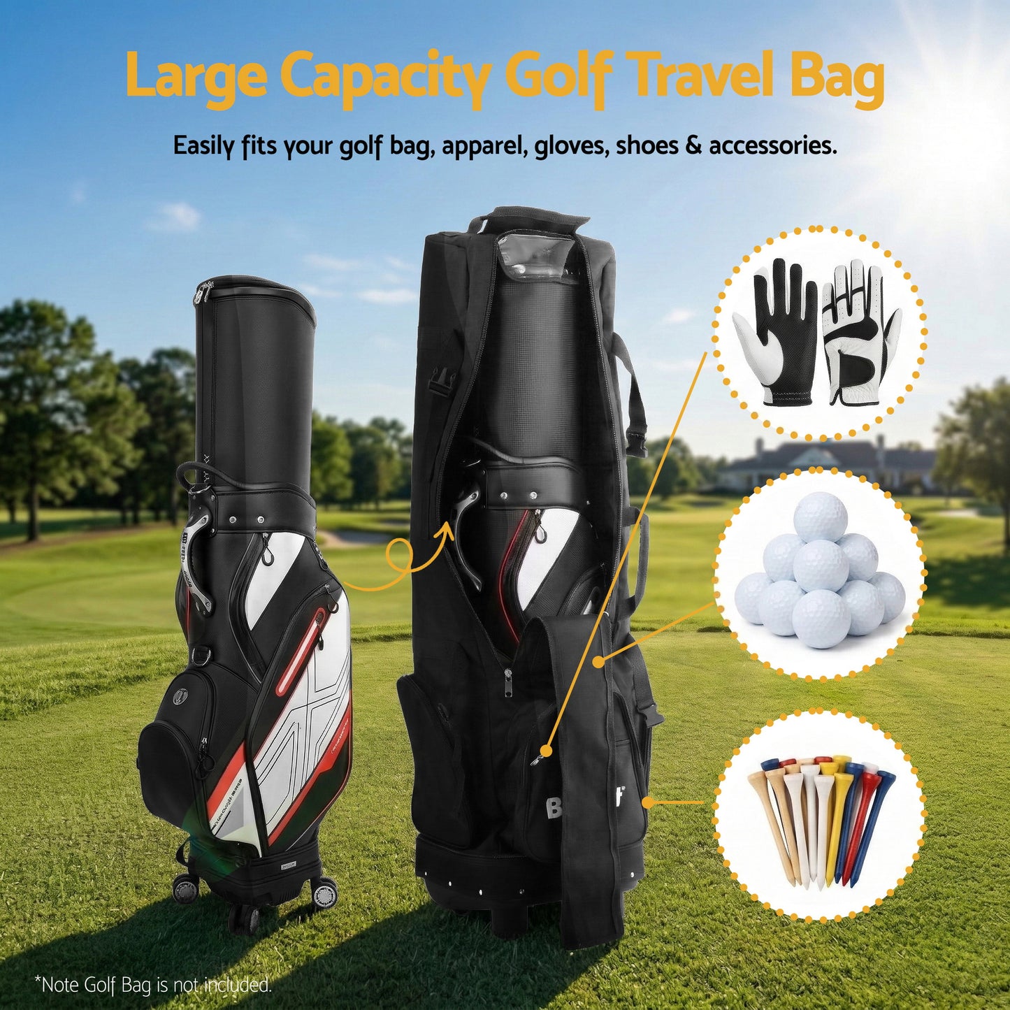 Everfit Golf Travel Bag Flight Cover Foldable Soft Case Wheels Black