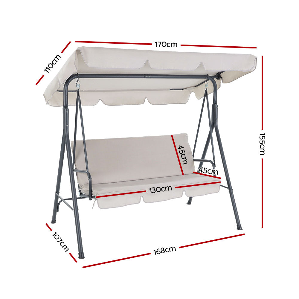 Gardeon Outdoor Swing Chair Garden Bench Furniture Canopy 3 Seater Beige-1