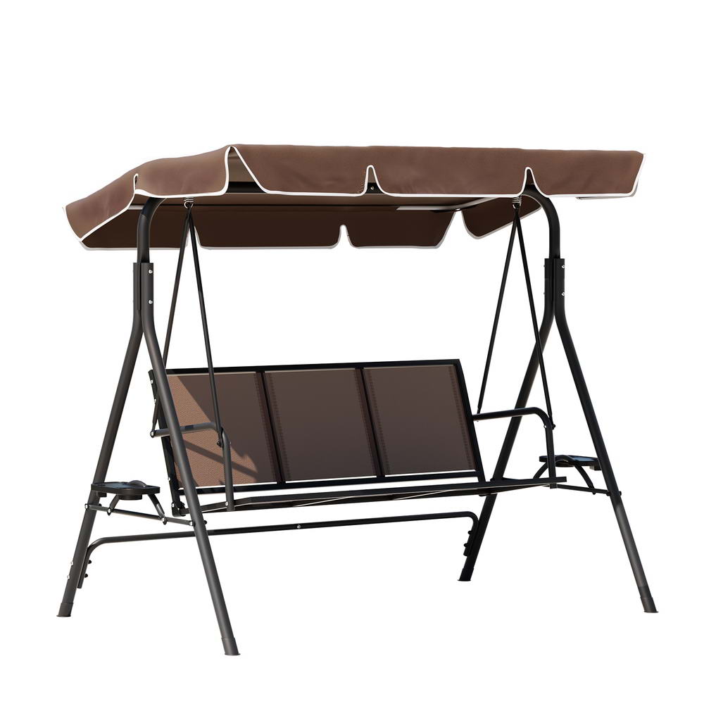 Gardeon Outdoor Swing Chair Garden Furniture Canopy Cup Holder 3 Seater Brown-0