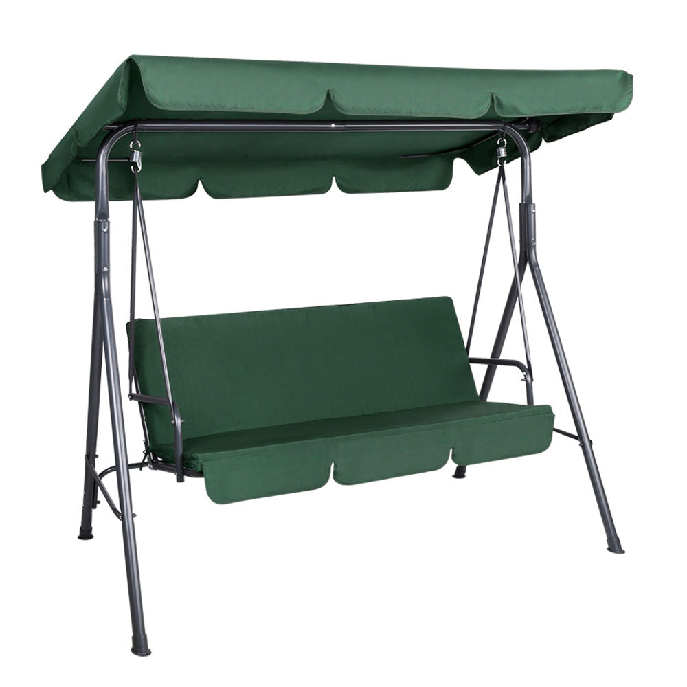 Gardeon Outdoor Swing Chair Garden Bench Furniture Canopy 3 Seater Green-0