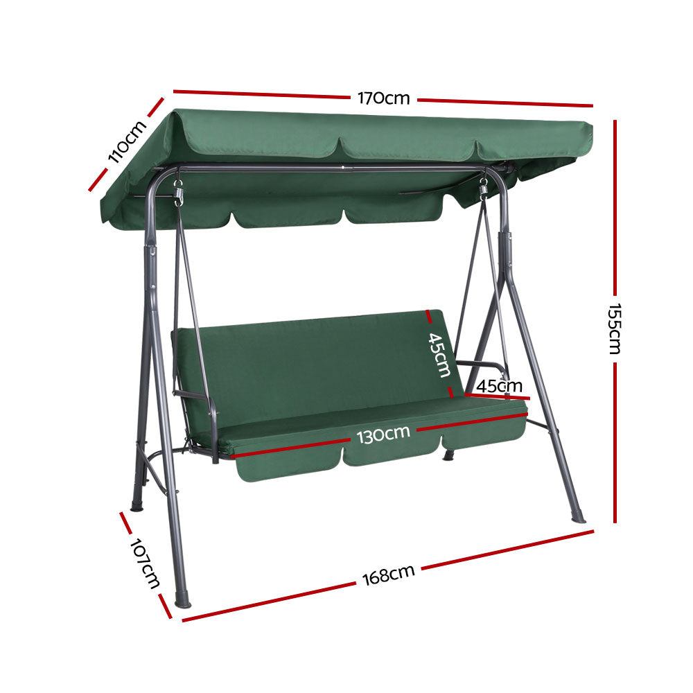 Gardeon Outdoor Swing Chair Garden Bench Furniture Canopy 3 Seater Green-1