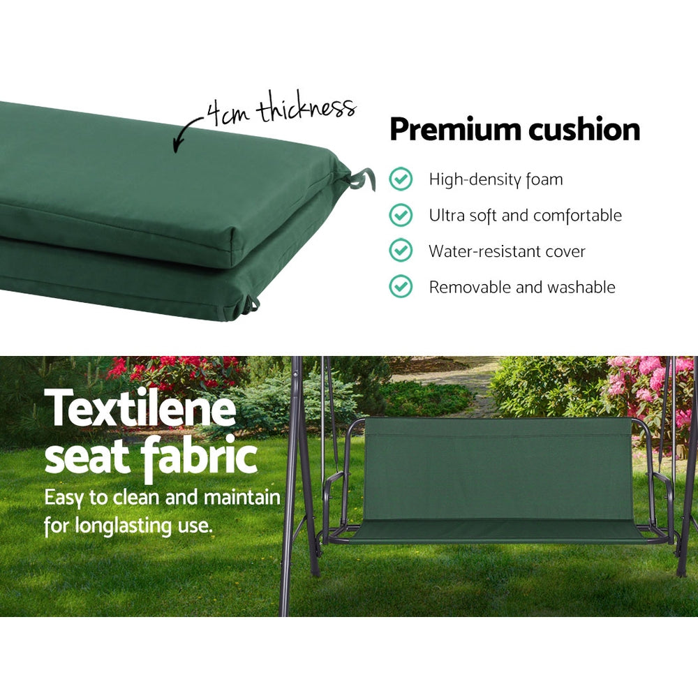 Gardeon Outdoor Swing Chair Garden Bench Furniture Canopy 3 Seater Green-4