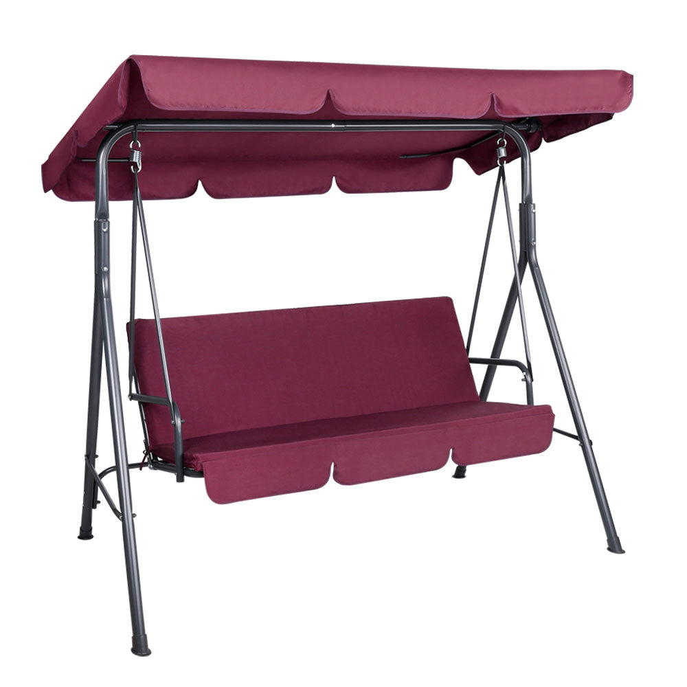 Gardeon Outdoor Swing Chair Garden Bench Furniture Canopy 3 Seater Wine Red-0