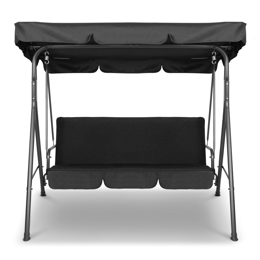 Gardeon Outdoor Swing Chair Garden Bench Furniture Canopy 3 Seater Black-2