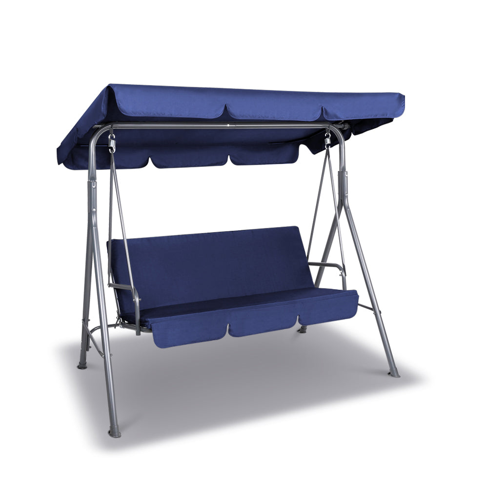 Gardeon Outdoor Swing Chair Garden Bench Furniture Canopy 3 Seater Navy-0