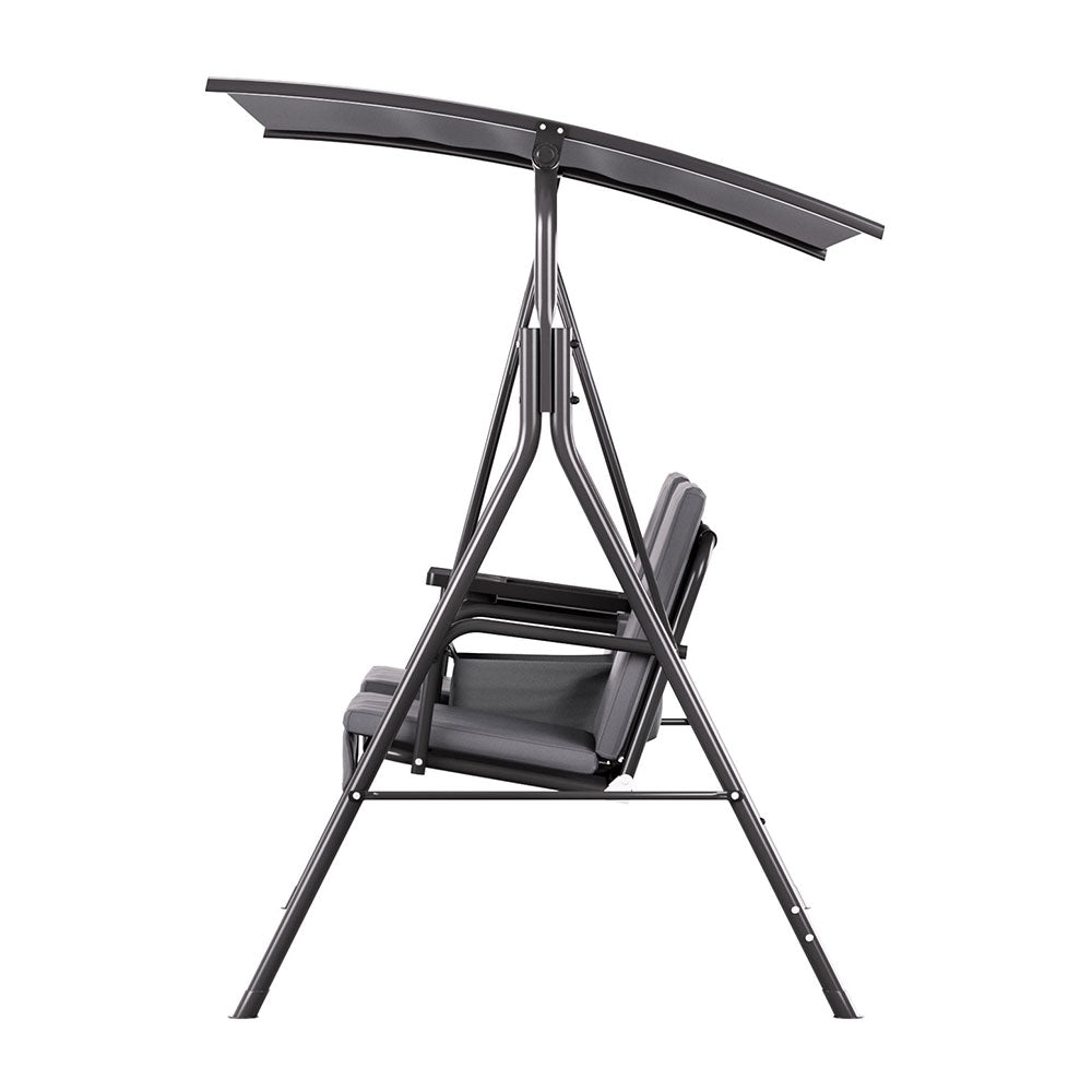 Gardeon Outdoor Swing Chair Garden Furniture Canopy Cup Holder 2 Seater Grey-3