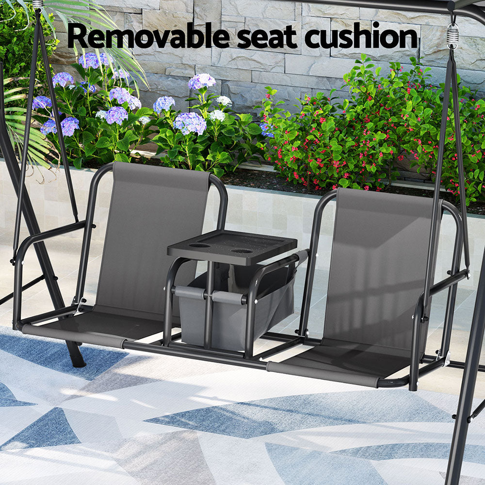 Gardeon Outdoor Swing Chair Garden Furniture Canopy Cup Holder 2 Seater Grey-5