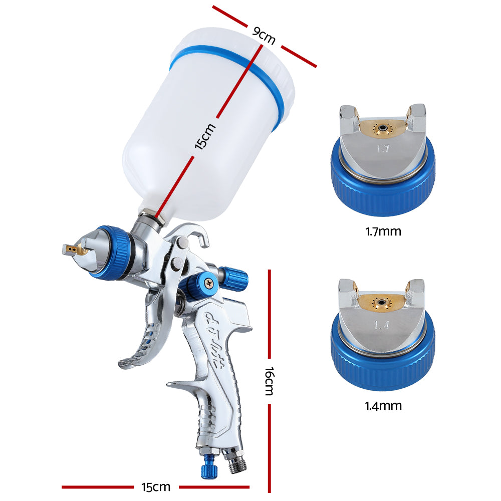 Giantz HVLP Air Spray Gun Gravity Feed Cup Nozzles Included-1