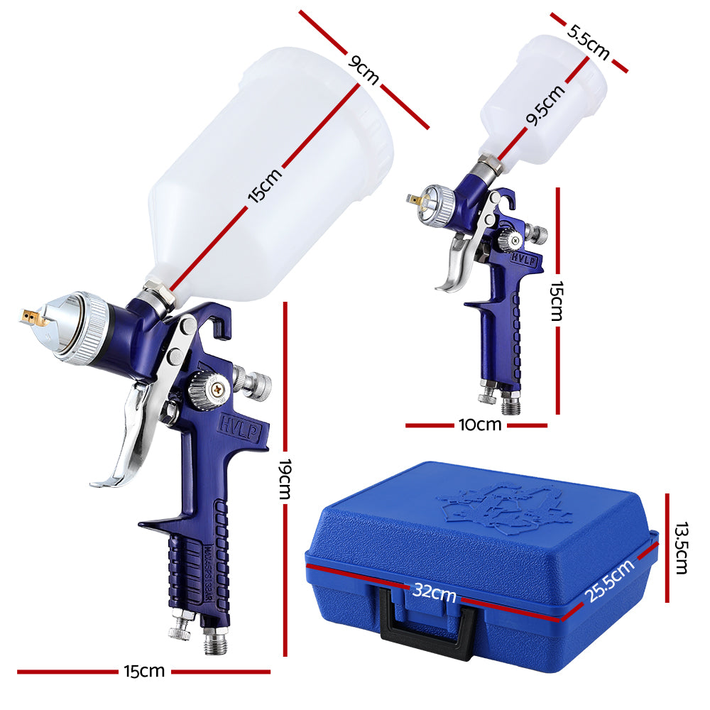 Giantz 2PC HVLP Air Spray Gun Gravity Feed Cup Nozzles Included-1