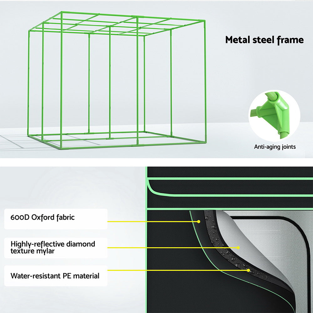 Greenfingers Grow Tent Kits 240x240x200cm Hydroponics Indoor Grow System Black-4