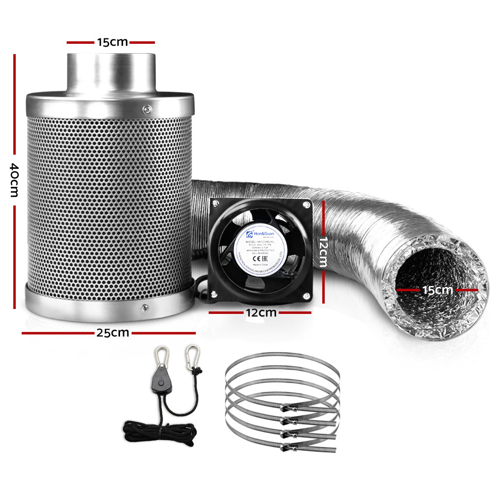 Greenfingers 6"Ventilation Kit Fan Hydroponics Grow Tent Kit Carbon Filter Duct,Greenfingers 6"Ventilation Kit Fan Hydroponics Grow Tent Kit Carbon Filter Duct-1