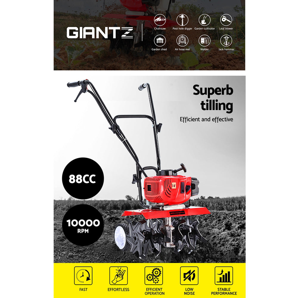 Giantz 88CC Tiller Rototiller Garden Cultivator 6 Blades Soil Power Rotary Hoe-3