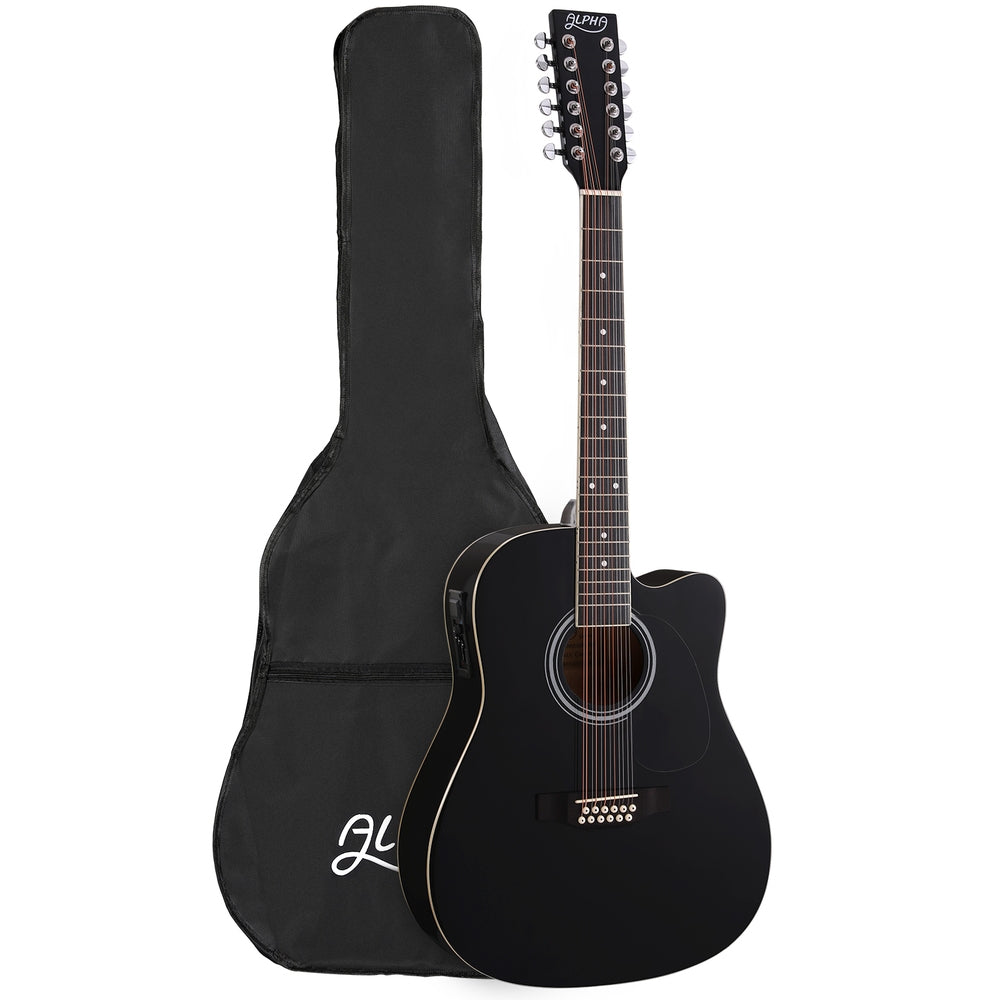 Alpha 42 Inch Acoustic Guitar 12 Strings w/ Equaliser Electric Output Jack Black-0