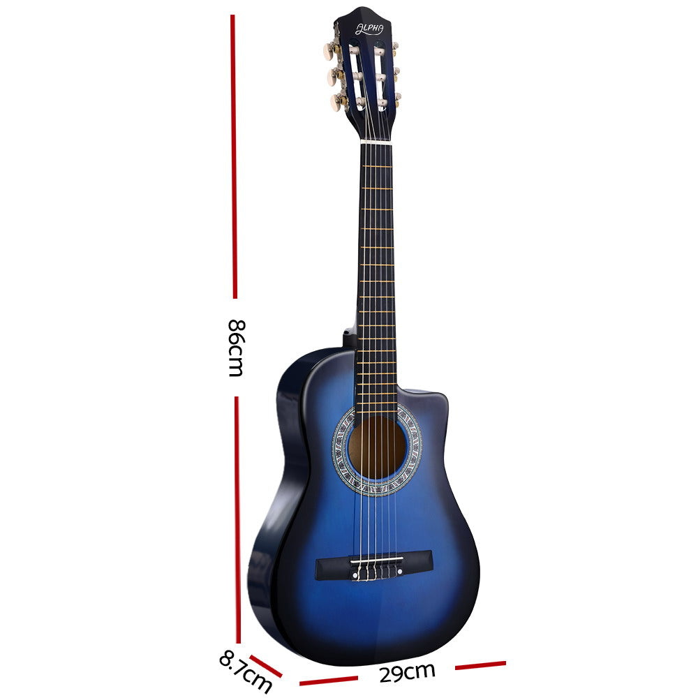 Alpha 34 Inch Classical Guitar Wooden Body Nylon String Beginner Kids Gift Blue-1