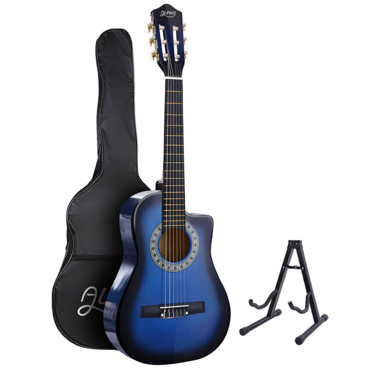 Alpha 34 Inch Classical Guitar Wooden Body Nylon String w/ Stand Beignner Blue-0