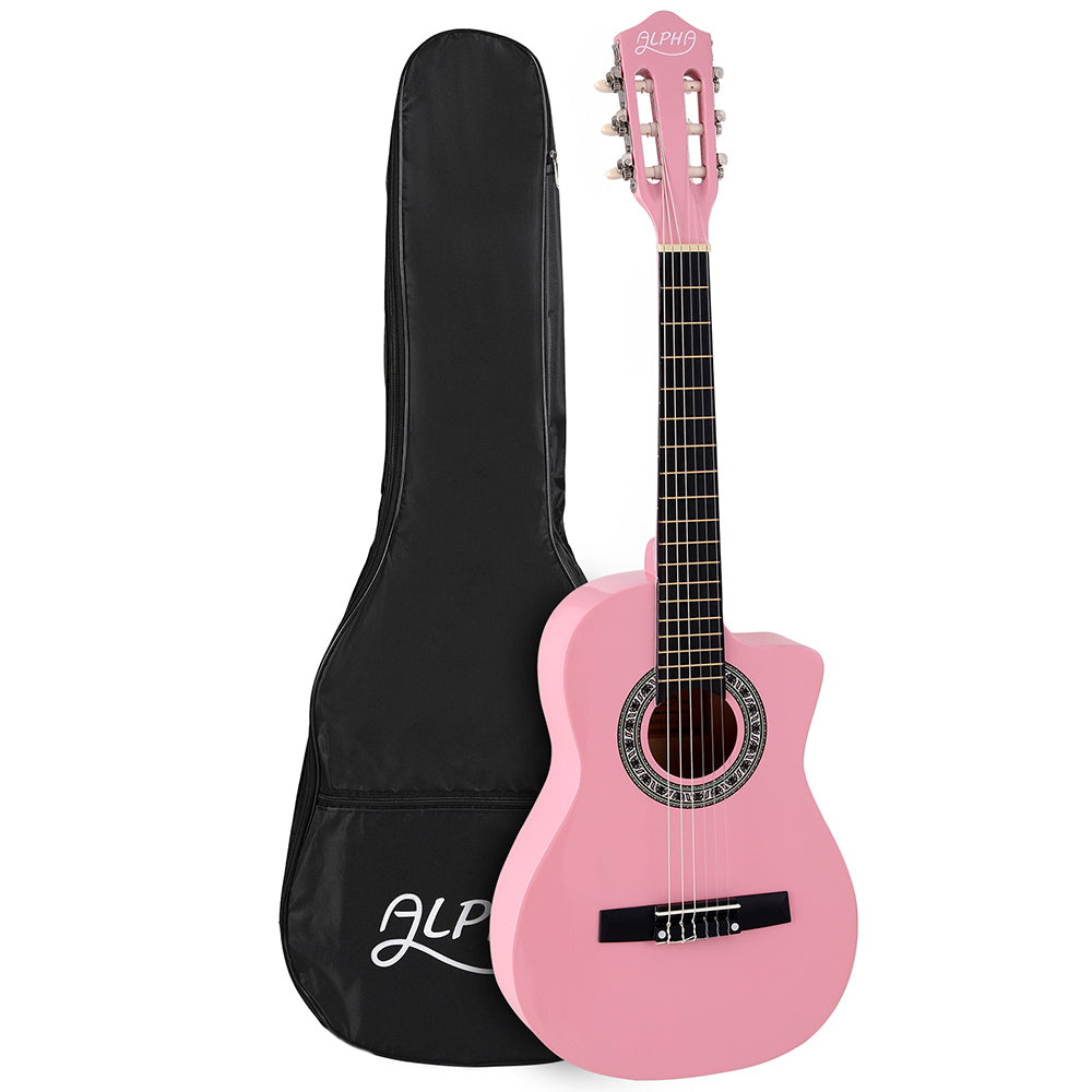 Alpha 34 Inch Classical Guitar Wooden Body Nylon String Beginner Kids Gift Pink-0