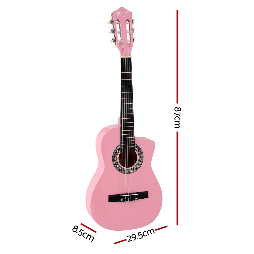 Alpha 34 Inch Classical Guitar Wooden Body Nylon String Beginner Kids Gift Pink-1